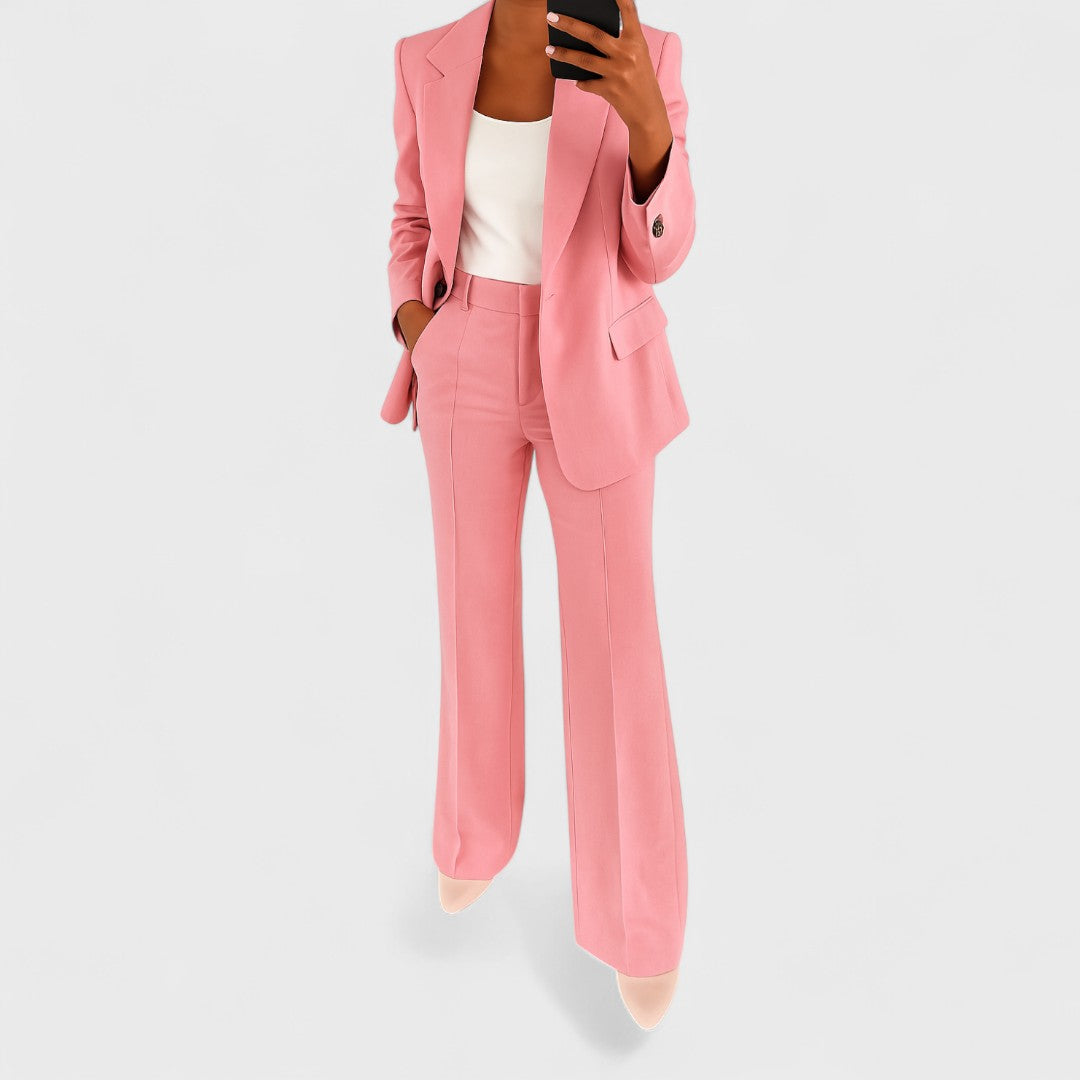 Single Button Blazer and Tapered Trousers Two Piece Set 6