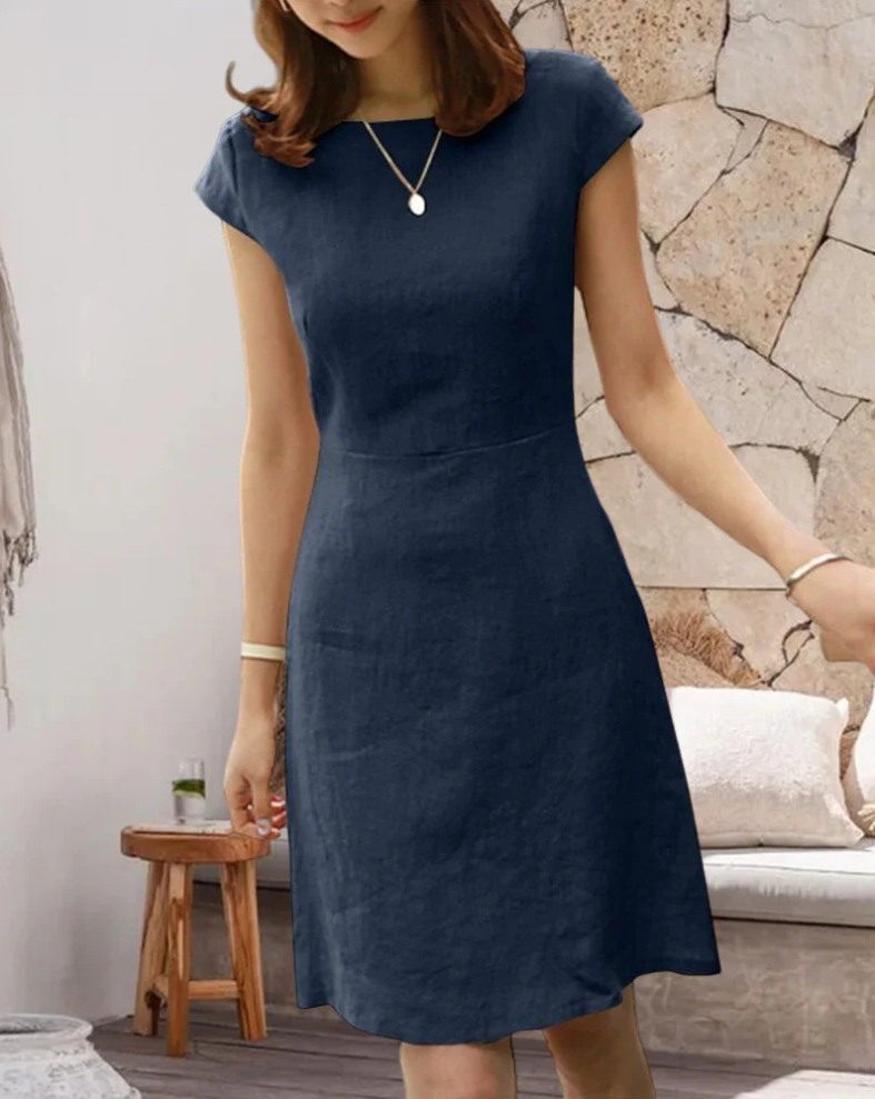 Short Sleeve Crew Neck Fit and Flare A-Line Mini Summer Dress - View 2