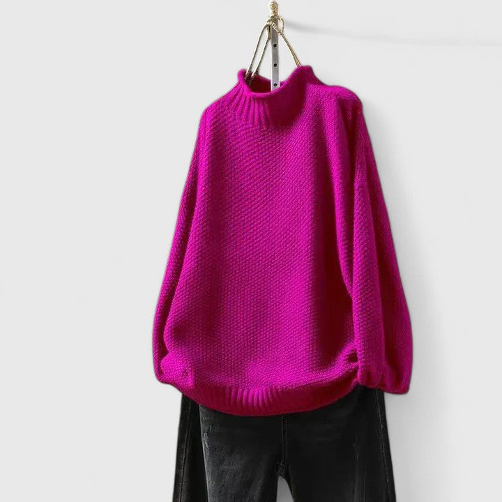 Mock Neck Long Sleeve Waffle Knit Oversized Sweater 13