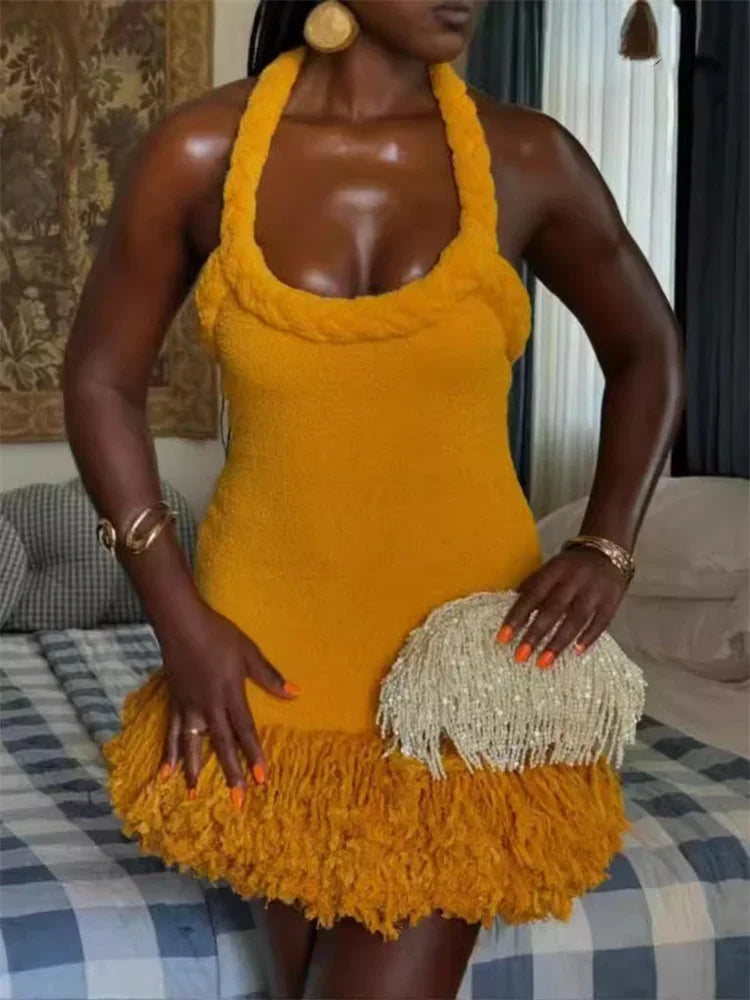 V-Neck Sleeveless Bodycon Mini Dress in yellow