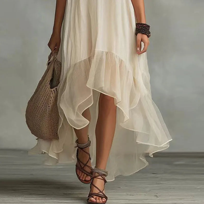 Chiffon Spaghetti Strap Ruffle High Low Maxi Dress Summer 5
