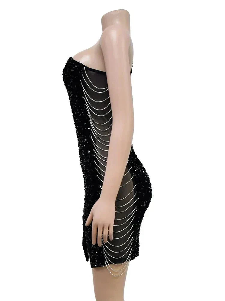 Sequin One Shoulder Long Sleeve Bodycon Mini Party Dress - View 5