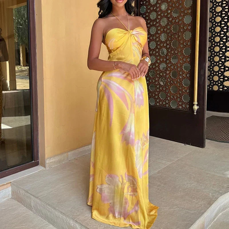Satin Halter Neck Twist Front Slim Maxi Dress - View 4