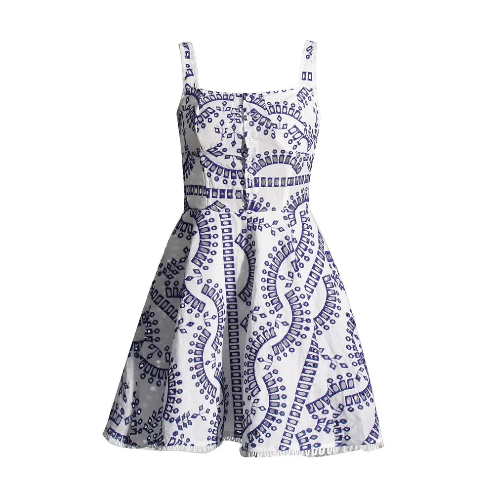 Eyelet Lace Square Neck Button Front Fit and Flare Mini Dress 6