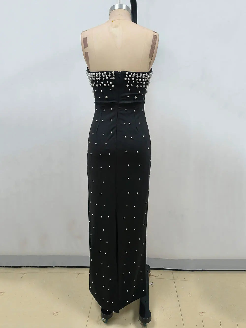 Pearl Embellished Strapless Tube Bodice Bodycon Maxi Gown - View 11