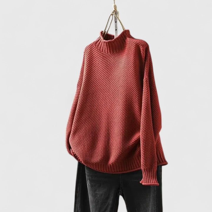 Mock Neck Long Sleeve Waffle Knit Oversized Sweater 2