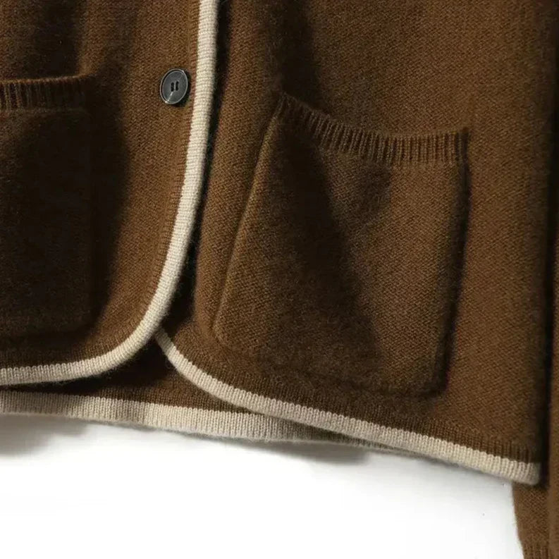Stand Collar Contrast Trim Button Front Knit Cardigan 10