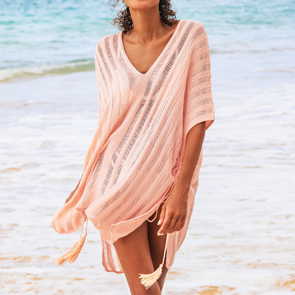 Bat Sleeve Loose Hollow Out T-shirt Dress