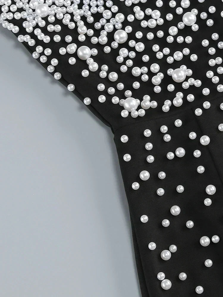 Black Strapless Pearls Beaded Embellished Maxi Dress - View 11