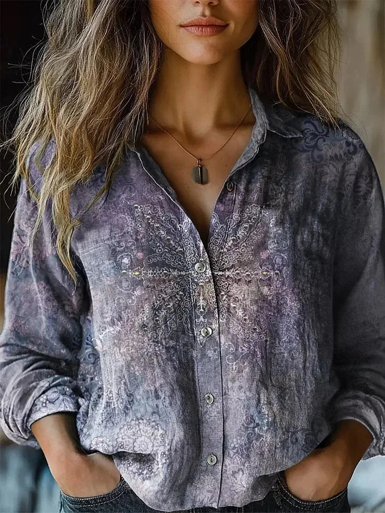Floral Print Long Sleeve Button Front Utility Shirt 11