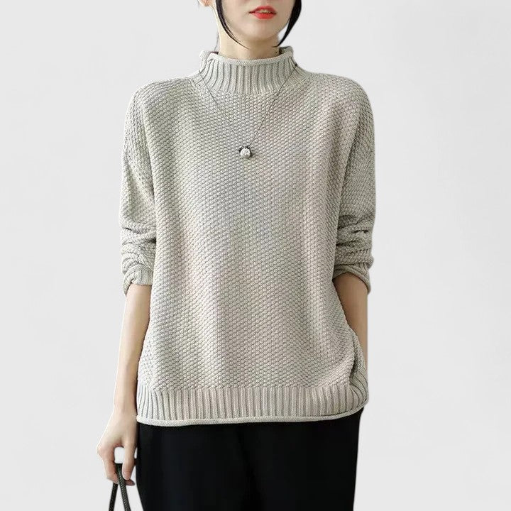 Mock Neck Long Sleeve Waffle Knit Oversized Sweater 8