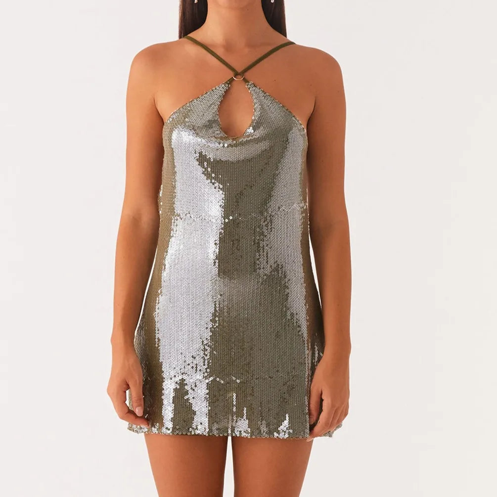 Sequin Halter Neck Keyhole Bodycon Mini Dress - View 6