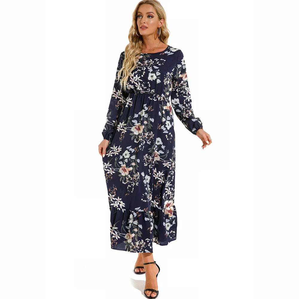 Floral Long Sleeve Tiered Ruffle Boho Maxi Dress - View 14