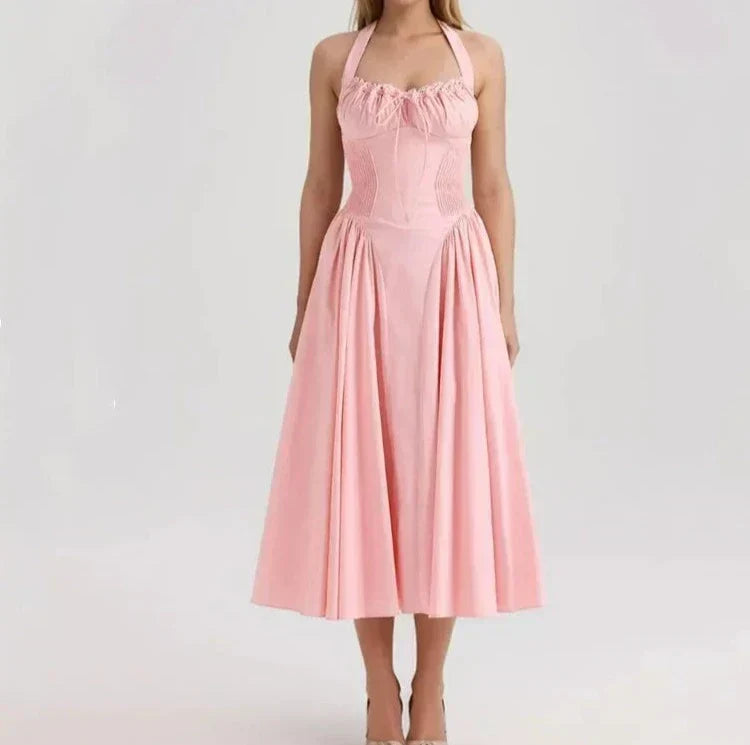 Halter Neck Corset Fit and Flare A-Line Midi Dress - View 6