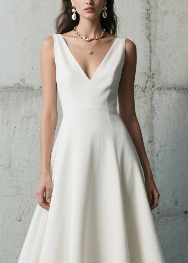 Deep V-Neck Sleeveless Lace Trim Hem Fit and Flare A-Line Maxi Gown - View 2
