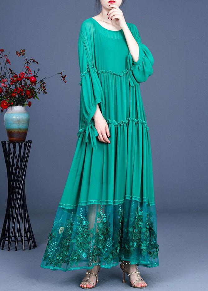 Tiered Long Sleeve Ruffle Cuff Lace Panel Floral Maxi Dress - View 3