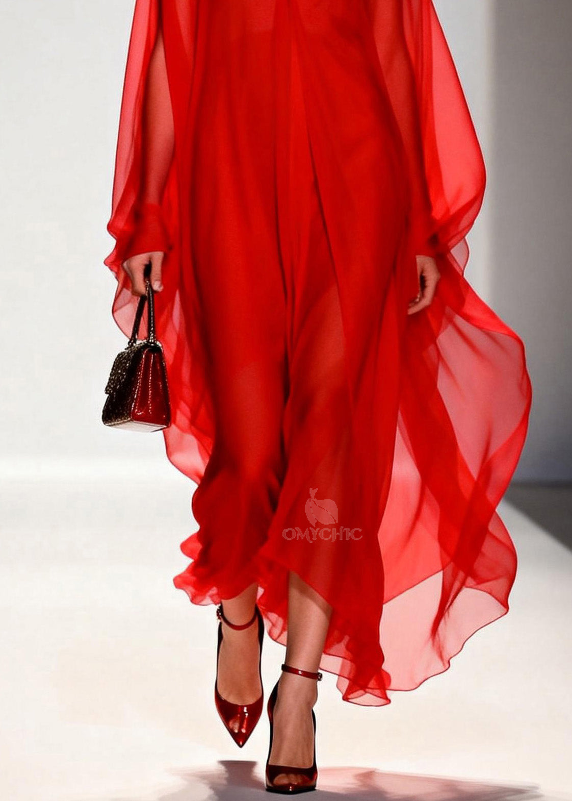 Deep V-Neck Batwing Sleeve Flowy Sheer Chiffon Kaftan Maxi Gown - View 4