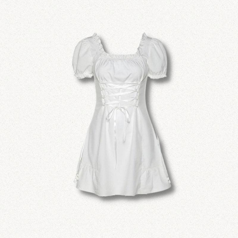 Soft Girl Lace Up Mini Dress in White - View 4