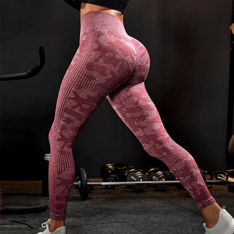 High Waist Camouflage Seamless Stretch Butt Lift Gym