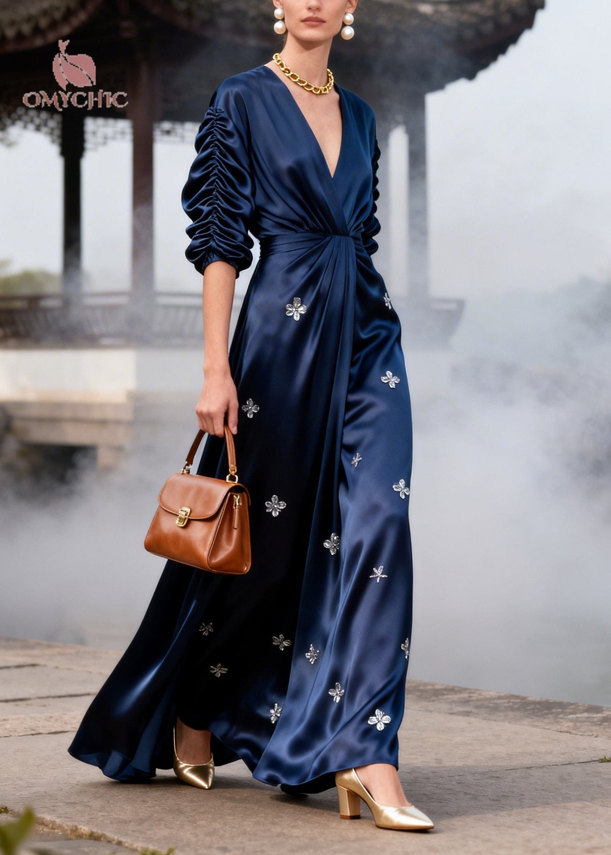 Silk Floral Wrinkled Midi Dress - View 5