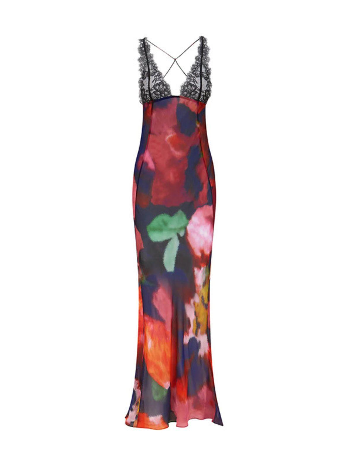 Svea Lace Floral Printed Maxi Dress In Red - View 6