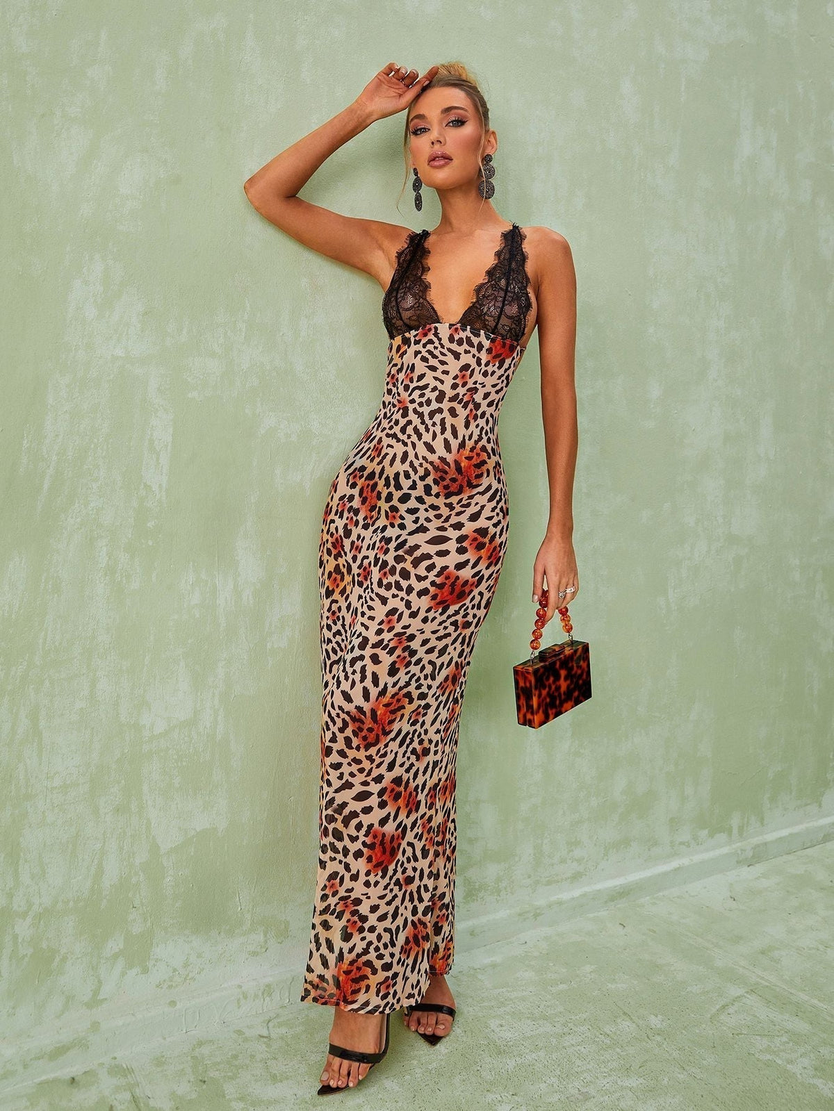 Svea Lace Leopard Printed Maxi Dress