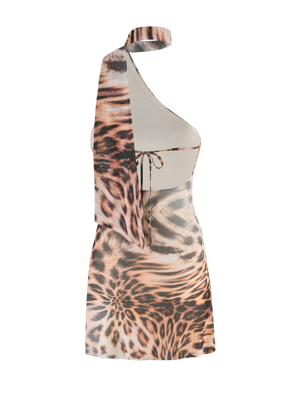 Leopard Print Halter Neck Ruched Mesh Mini Dress 9