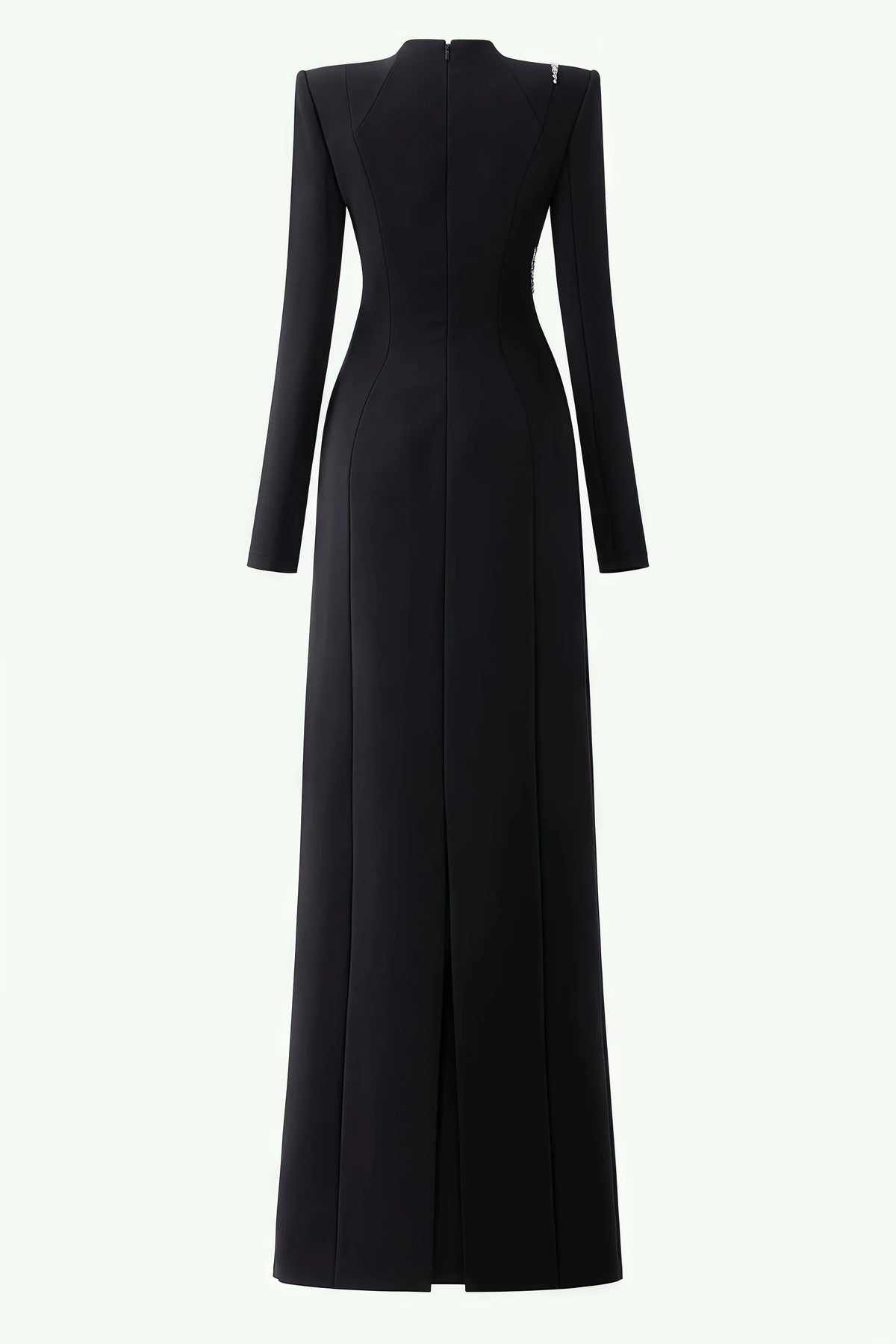 Rhinestone Trim High Neck Long Sleeve Cut Out Column Maxi Gown - View 4