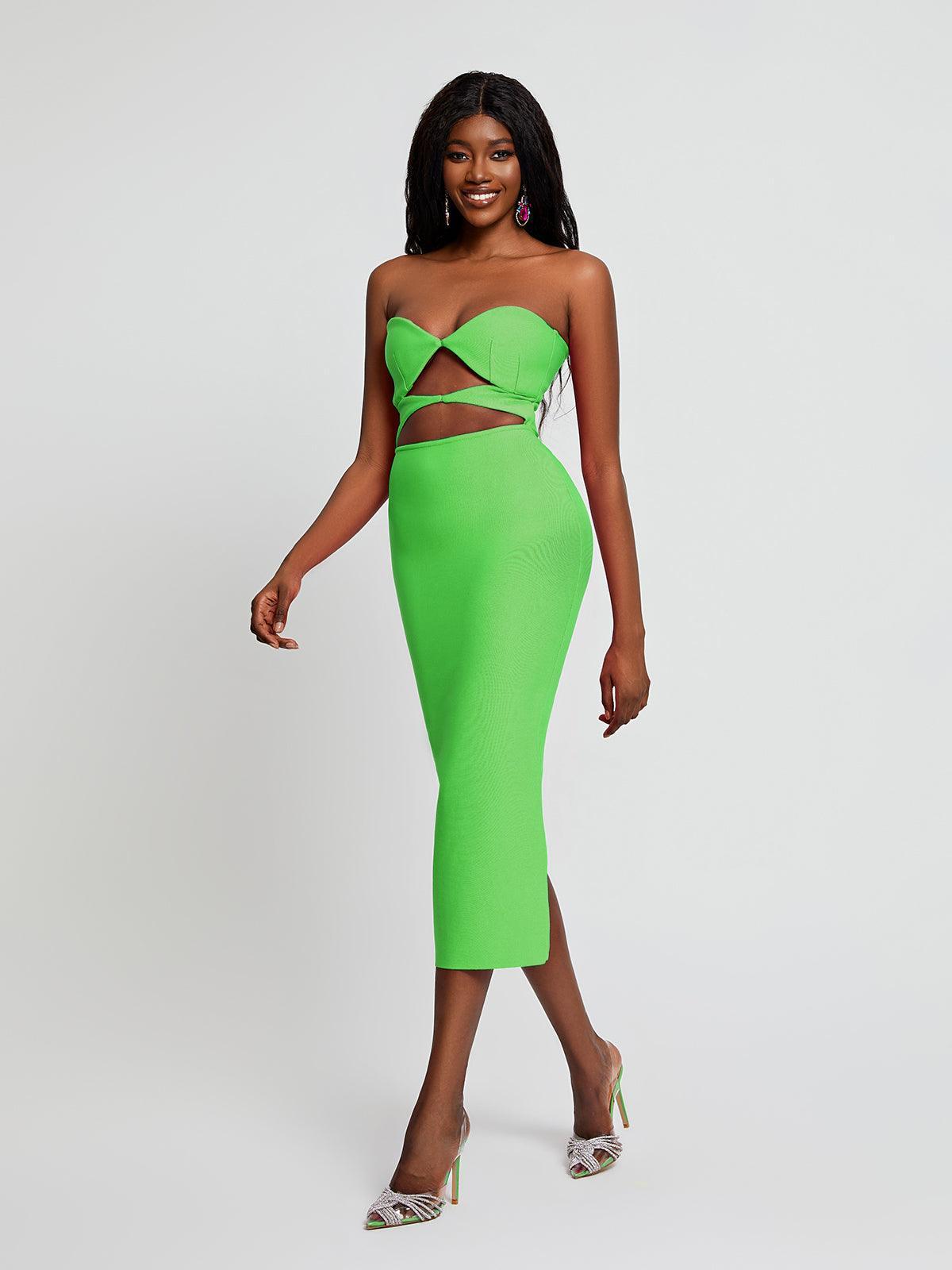 Strapless Twist Front Cut Out Bandage Bodycon Midi Dress - View 4