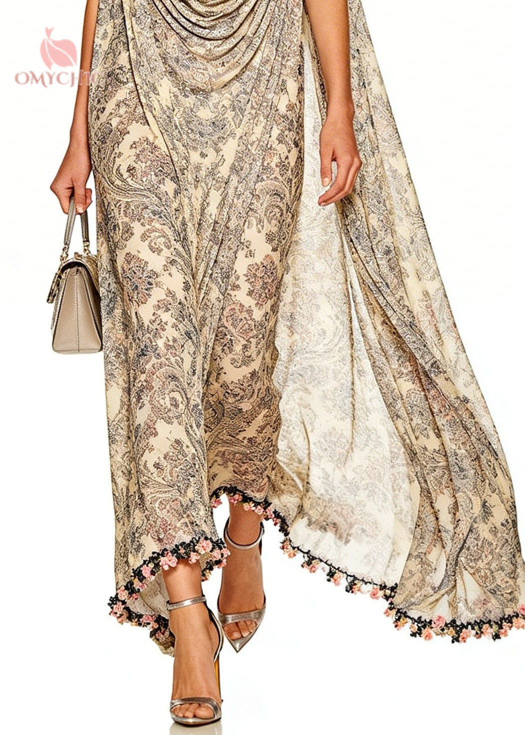 Deep V-Neck Draped Paisley Sleeveless Kaftan Maxi Dress - View 4