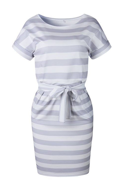 Boat Neck Short Sleeve Belted Tie Waist Patch Pocket Knit Midi Dress - View 14