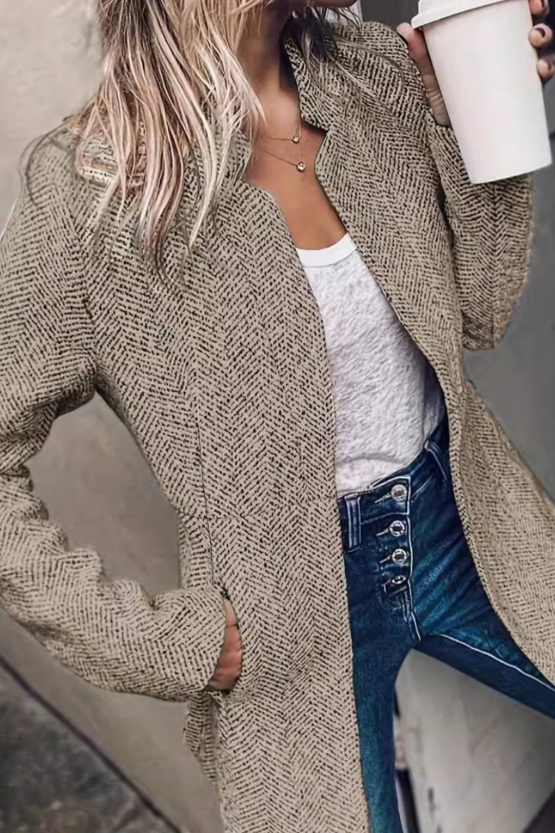 Herringbone Open Front Longline Coat 4