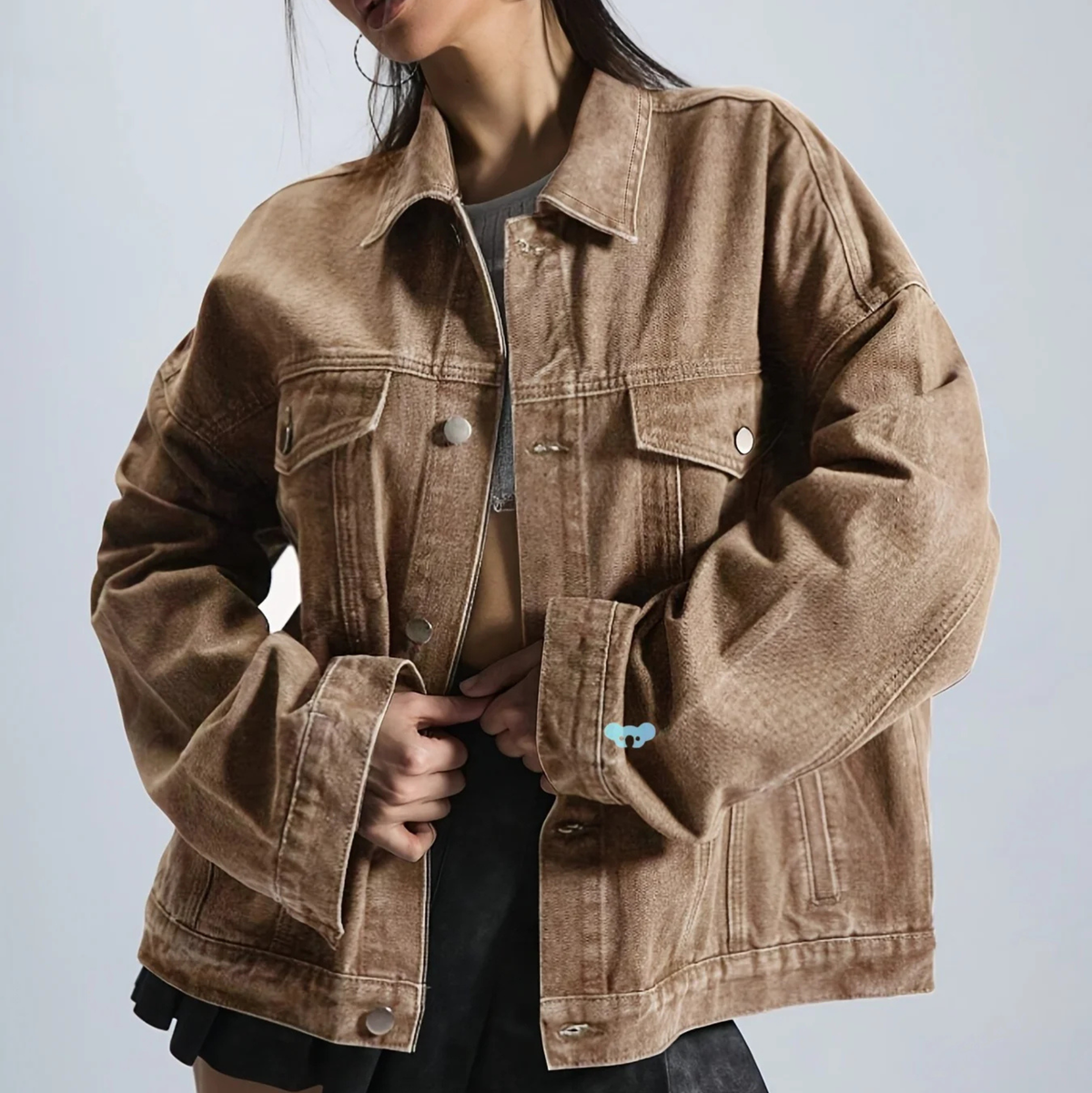 Collared Button Front Washed Trucker Jacket