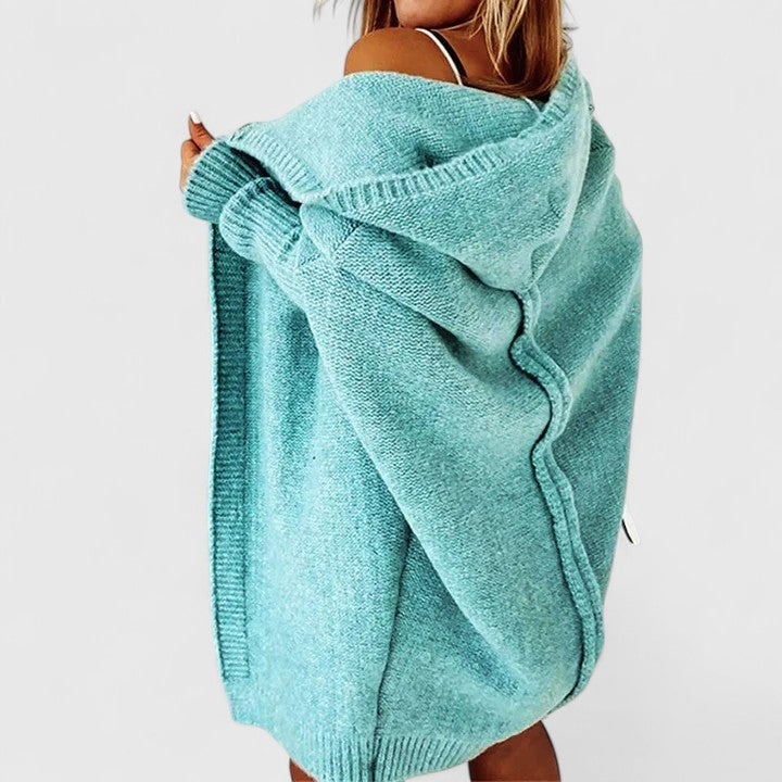 Hooded Oversized Open Front Knit Cardigan