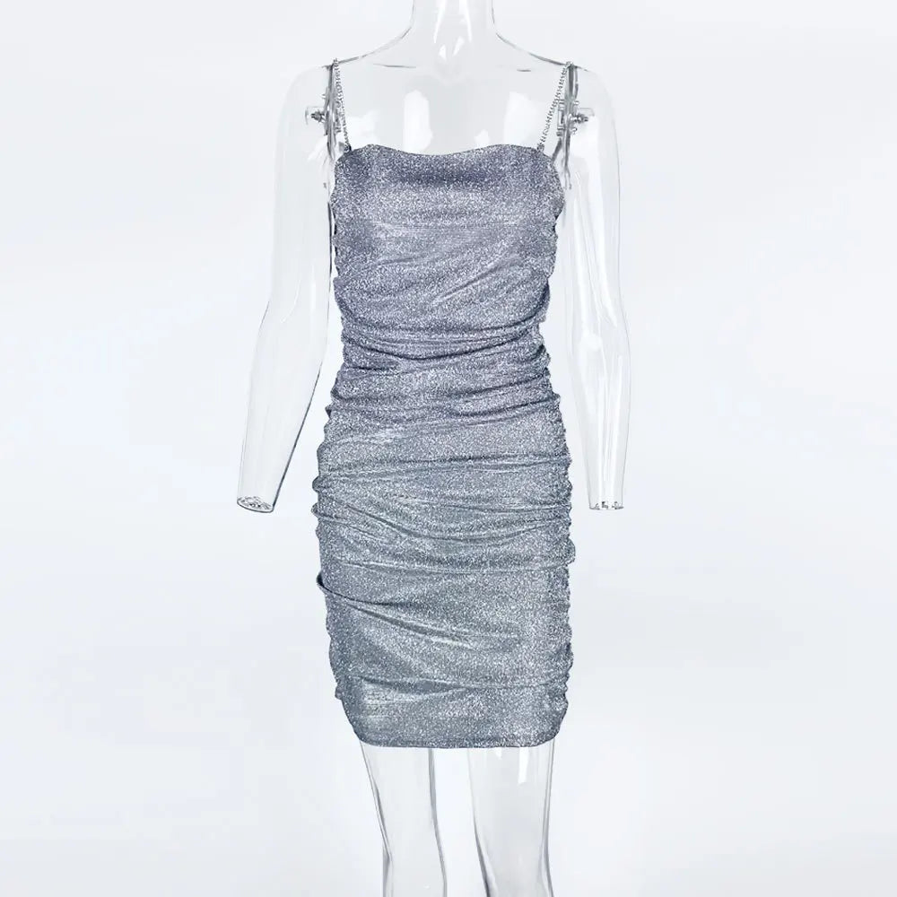 Glitter Spaghetti Strap Bodycon Mini Party Dress - View 11