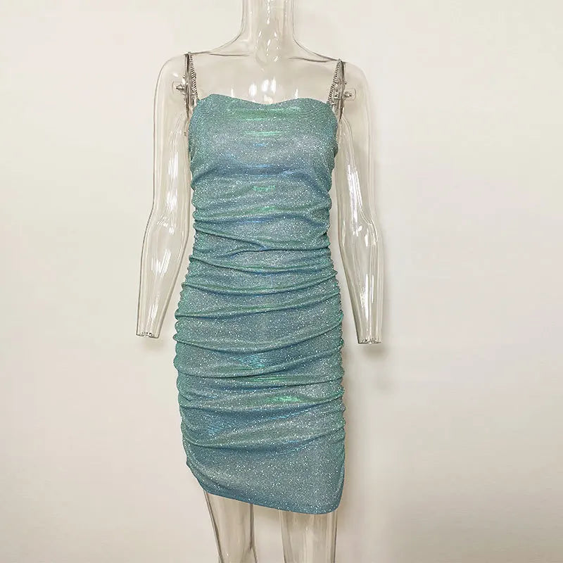 Glitter Spaghetti Strap Bodycon Mini Party Dress - View 8