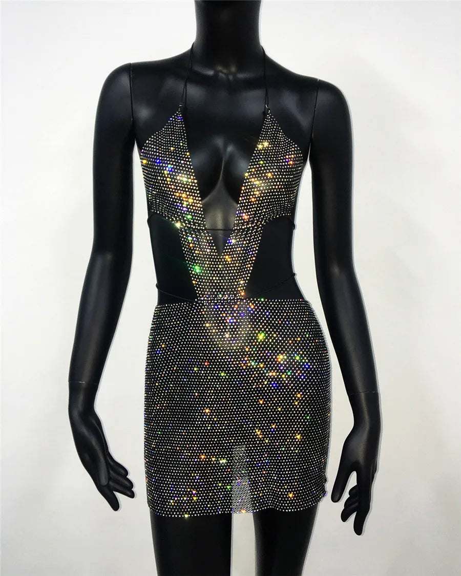Mesh Halter Neck Cut Out Backless Bodycon Mini Dress - View 6