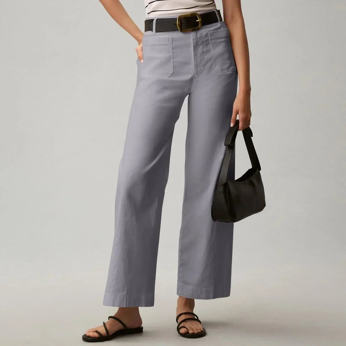 High Waist Patch Pocket Straight Pants Grey / S