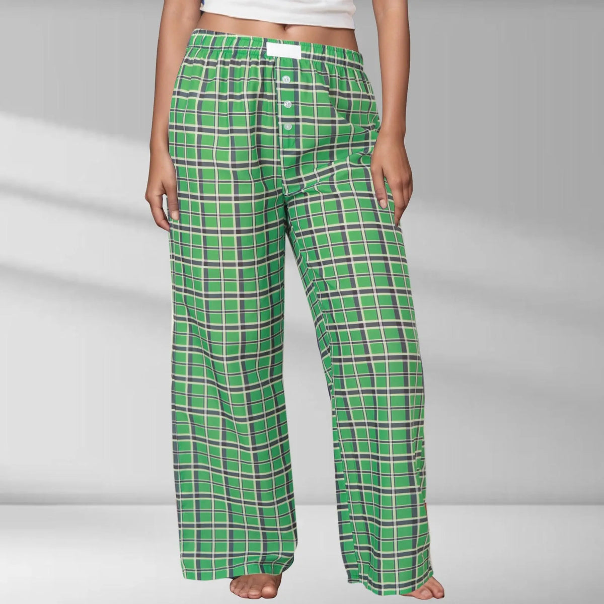 Printed Elastic Waist Slimming Pants Green / S