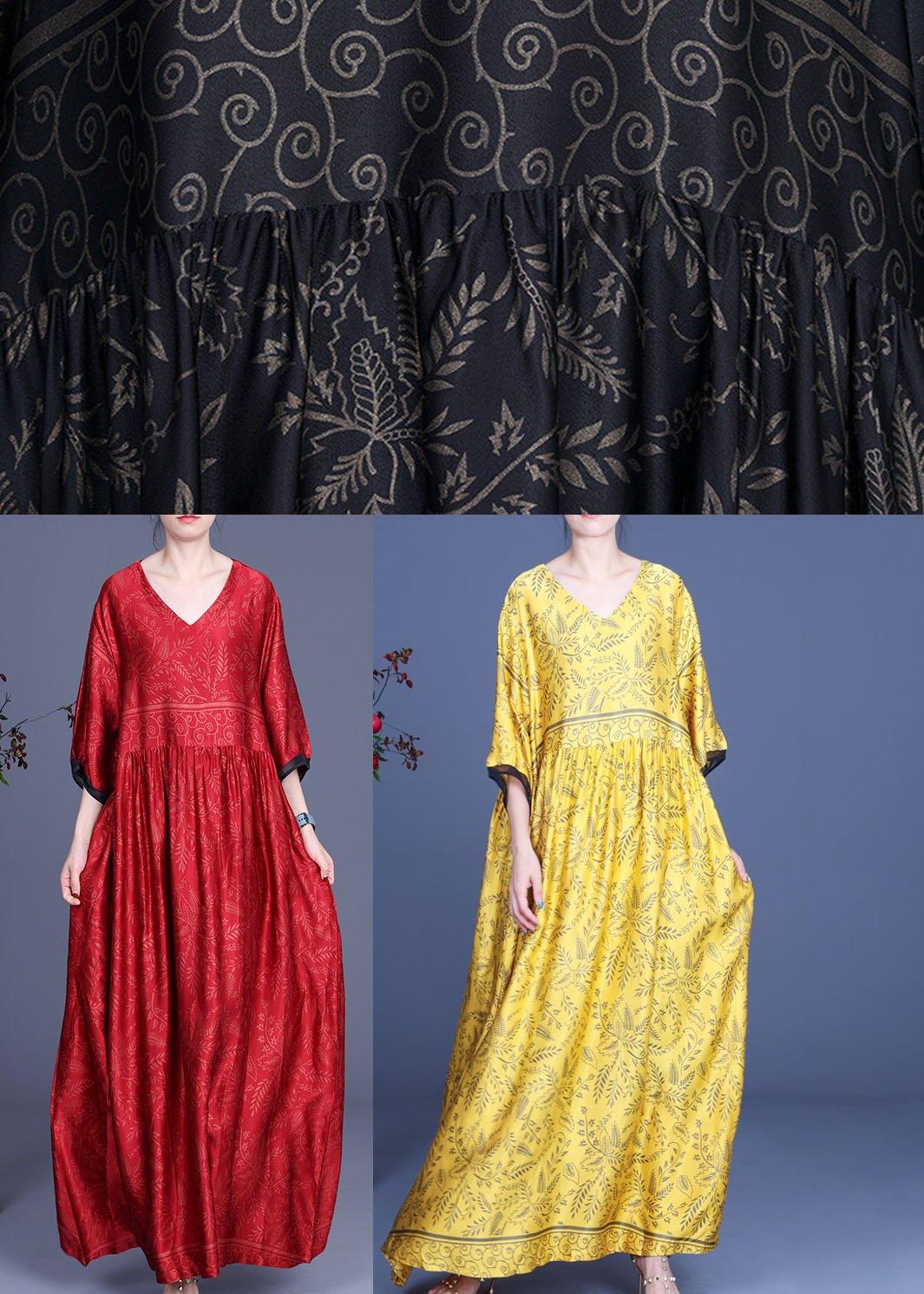 V-Neck Three Quarter Sleeve Contrast Cuff Empire Waist Maxi Dress - View 5
