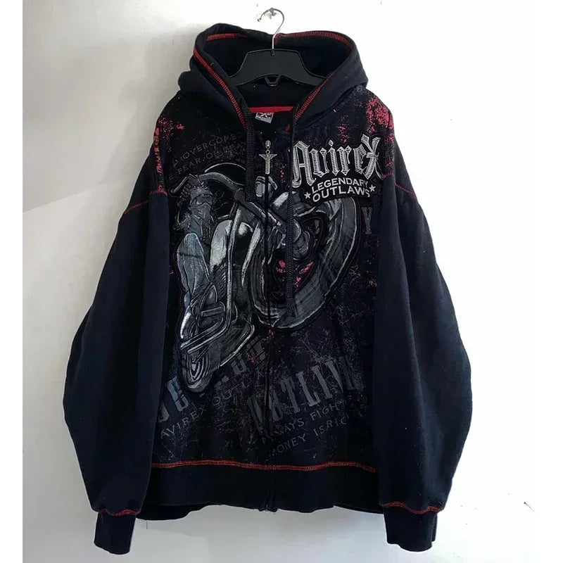 Retro Punk Fall Hoodie black 14 / S