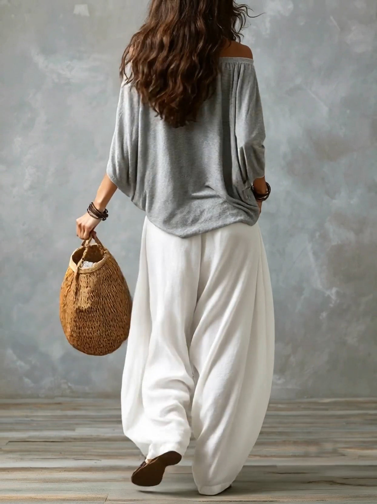 Off Shoulder Top and Wide Leg Pants Two Piece Set 2
