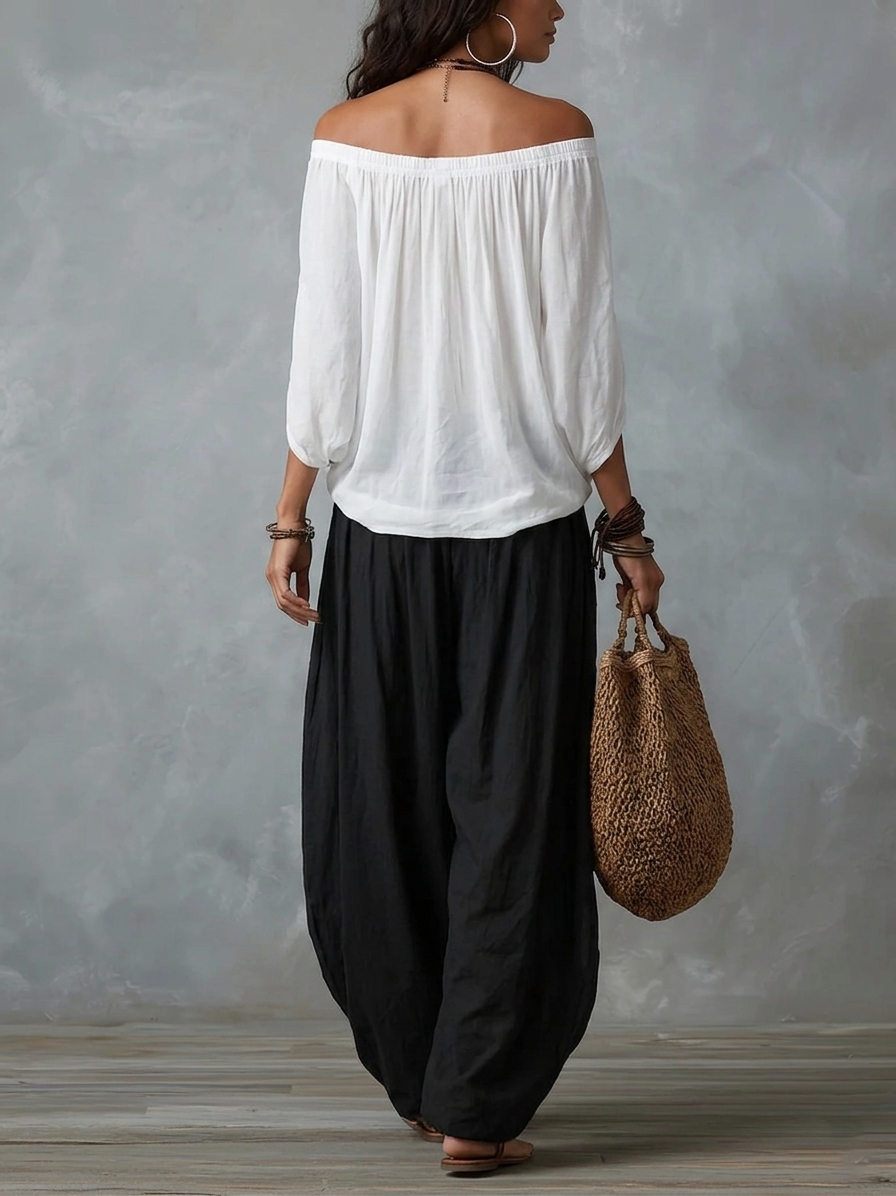 Off Shoulder Top and Wide Leg Pants Two Piece Set 6