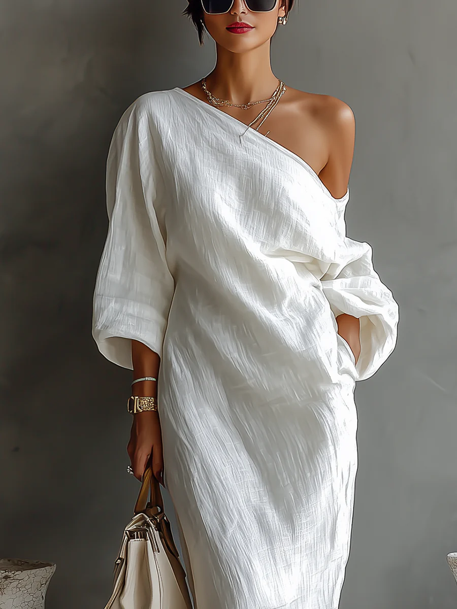 One Shoulder Long Sleeve Satin Maxi Dress 5