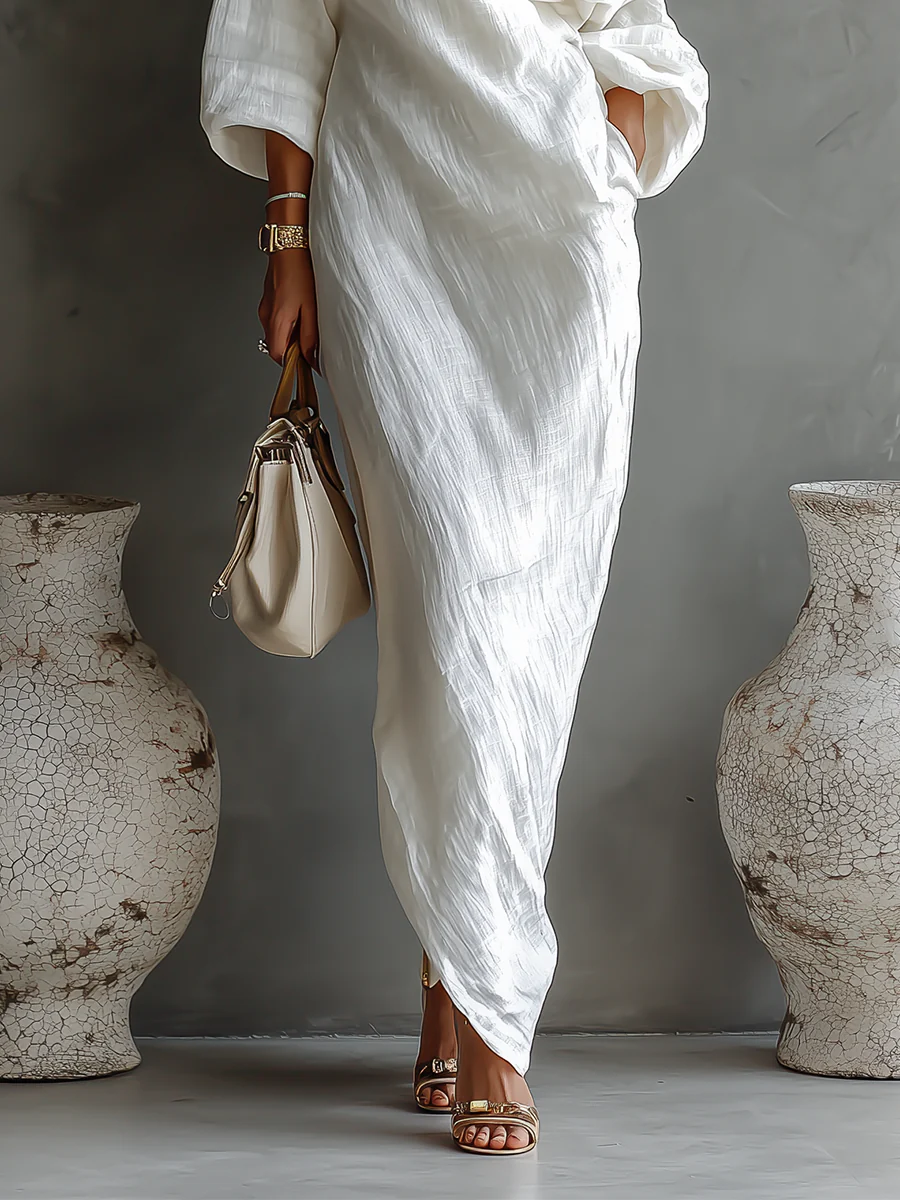 One Shoulder Long Sleeve Satin Maxi Dress 6