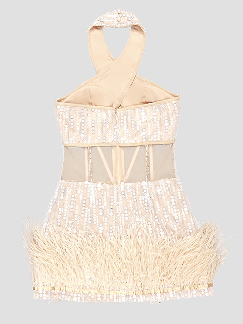 Sequin Rhinestone Halter Cross Strap Corset Mesh Mini Dress - View 6