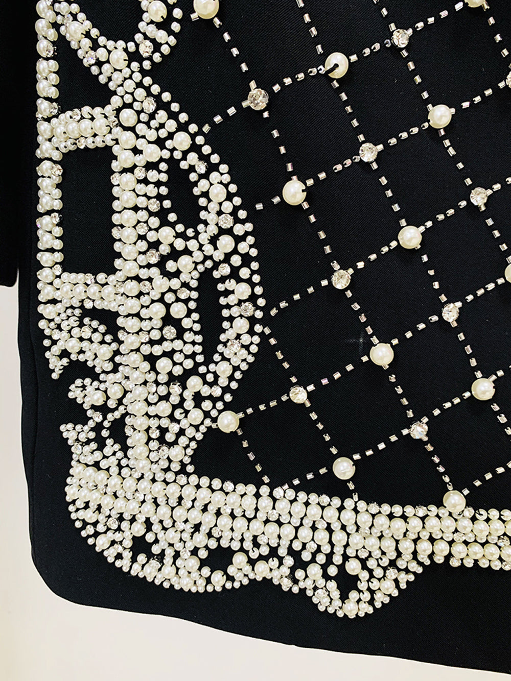 Pearl Beaded Rhinestone Grid Long Sleeve Deep V Blazer Mini Dress - View 13