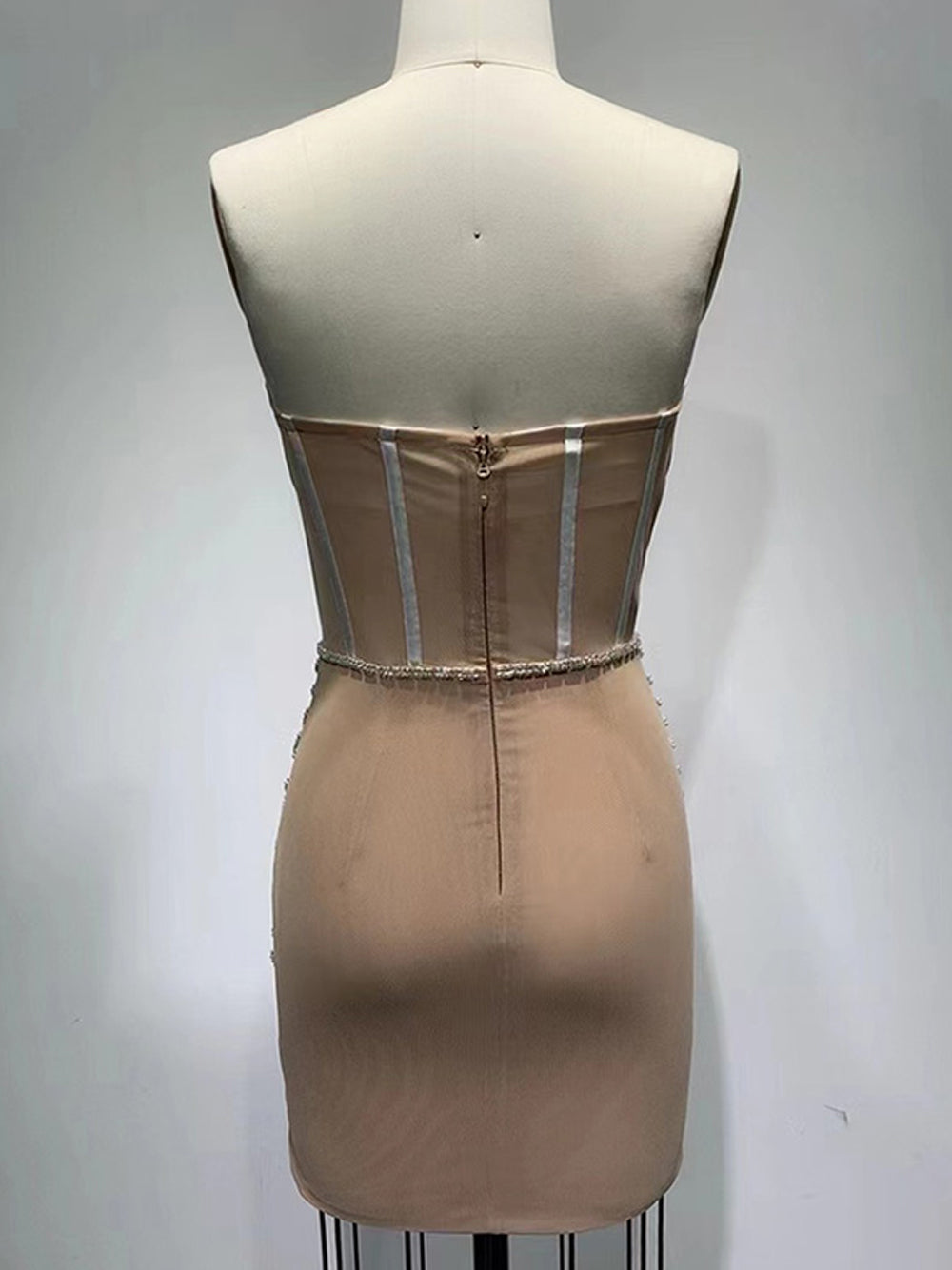 Sequin Strapless Sheer Corset Pearl Beaded Mini Dress - View 9