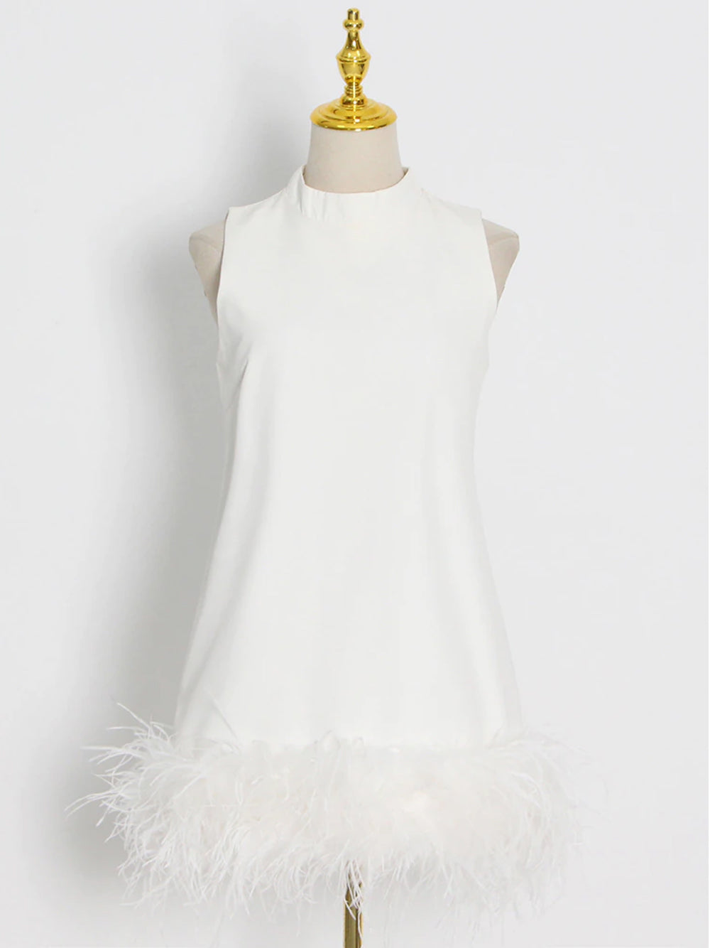 Sleeveless High Neck Feather Hem Shift Mini Dress - View 4