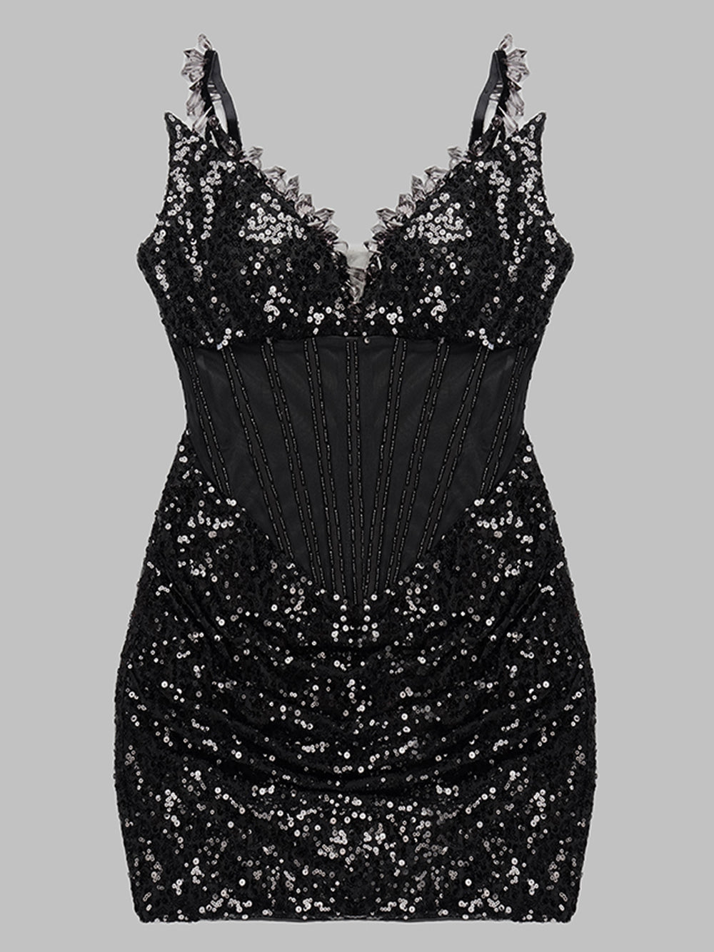 Sequin Deep V-Neck Sheer Corset Bodycon Mini Dress - View 6